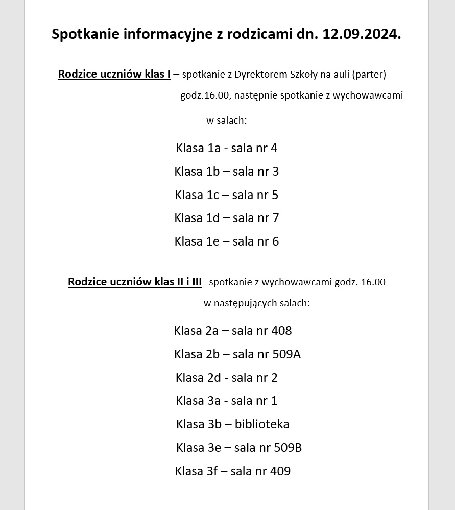 Spotkanie informacyjne z rodzicami