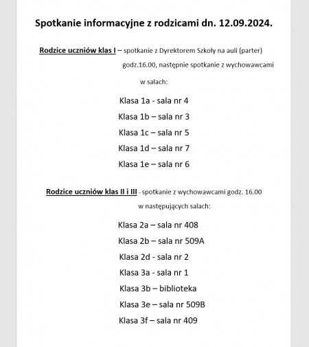 Spotkanie informacyjne z rodzicami